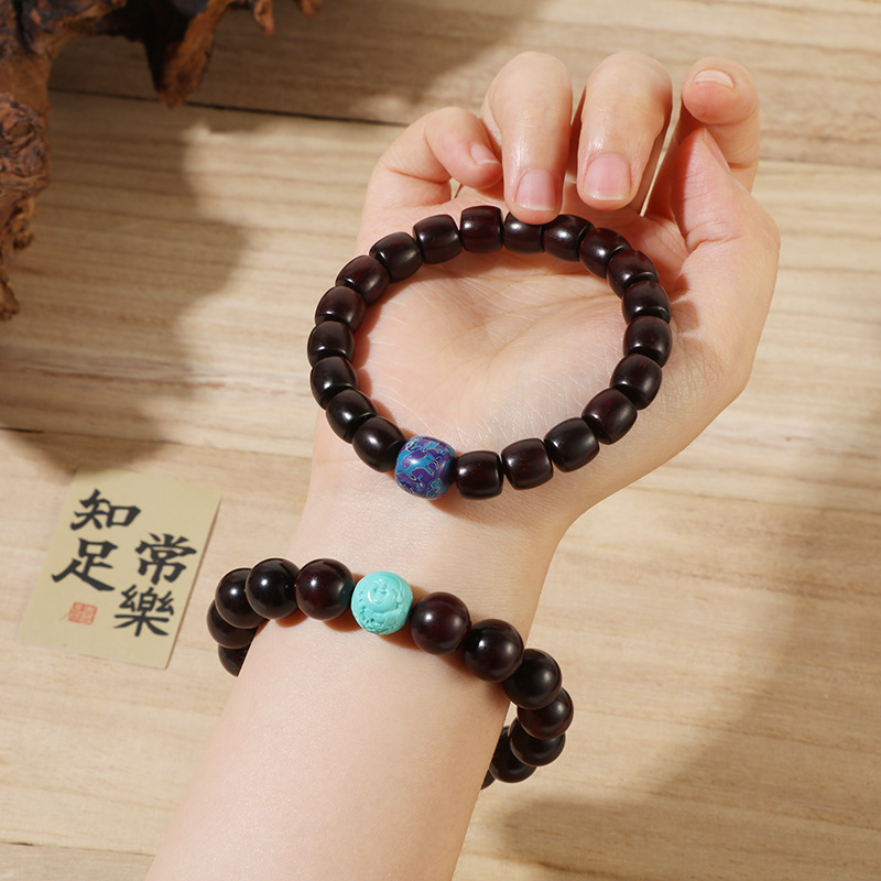Indian Small Leaf Rosewood Single Ring Bracelet Men's And Women's Hand-Held Buddha Bead Disc Play Jewelry Old Type Lacquer Bead Play Bracelet