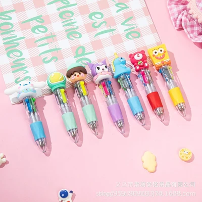 New Mini Four-Color Ballpoint Pen South Korea Cute Instagram Cartoon Cute Head Color Touch Pen Student Prize