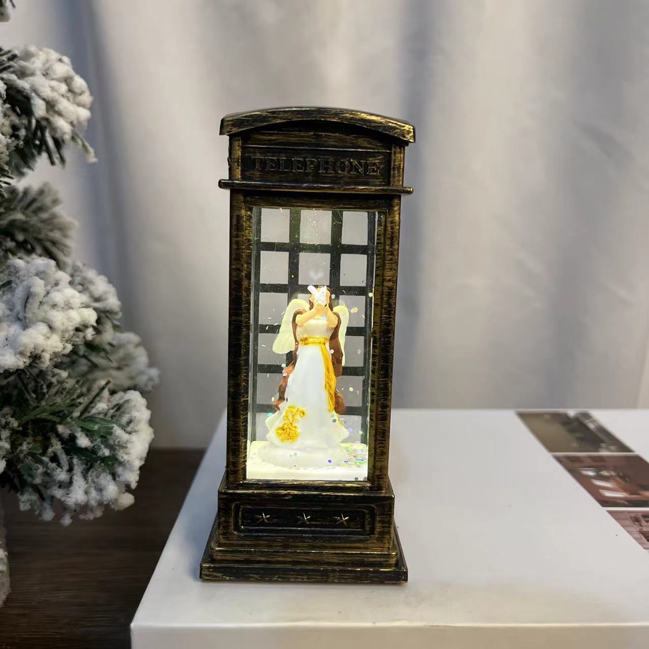 Christmas Wind Light Led European Style Retro Phone Booth Night Light Old Man Snowman Decorated Christmas Flooded Phone Booth details Picture