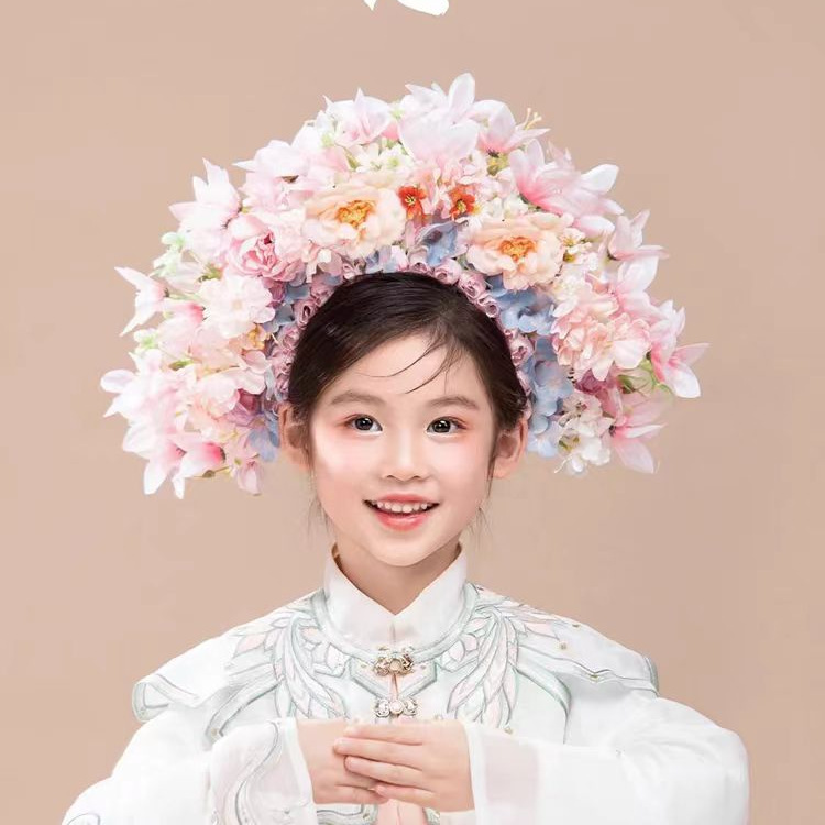 Children's Photography Props Hairpin Flower Headgear Double-Sided Silk Flower Hair Hoop Hanfu Accessories With Artificial Flower Handmade Hair Accessories
