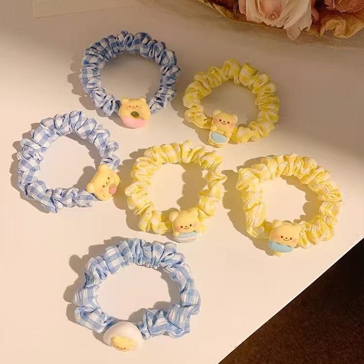 Cute cartoon bear hair band for girls, sweet and childlike, student headband, girlish heart, versatile, small intestine band, no damage to hair, elastic band
