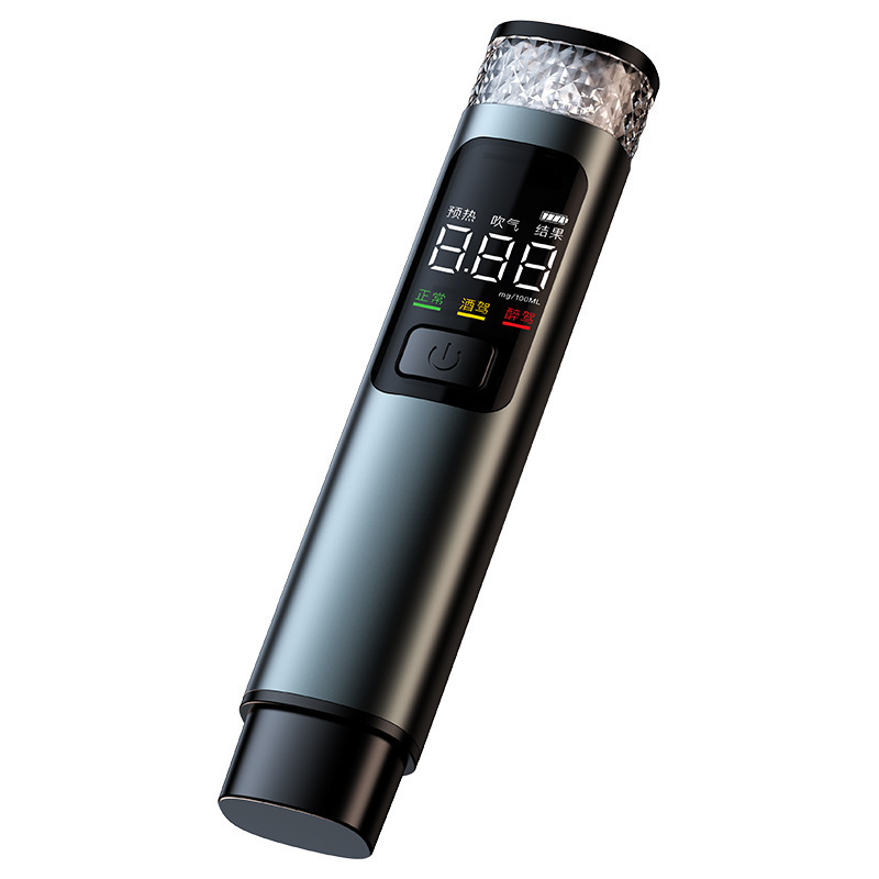 汽车酒精测试仪高精度数显吹气式酒驾测量器车载多功能应急破窗器白底实物图