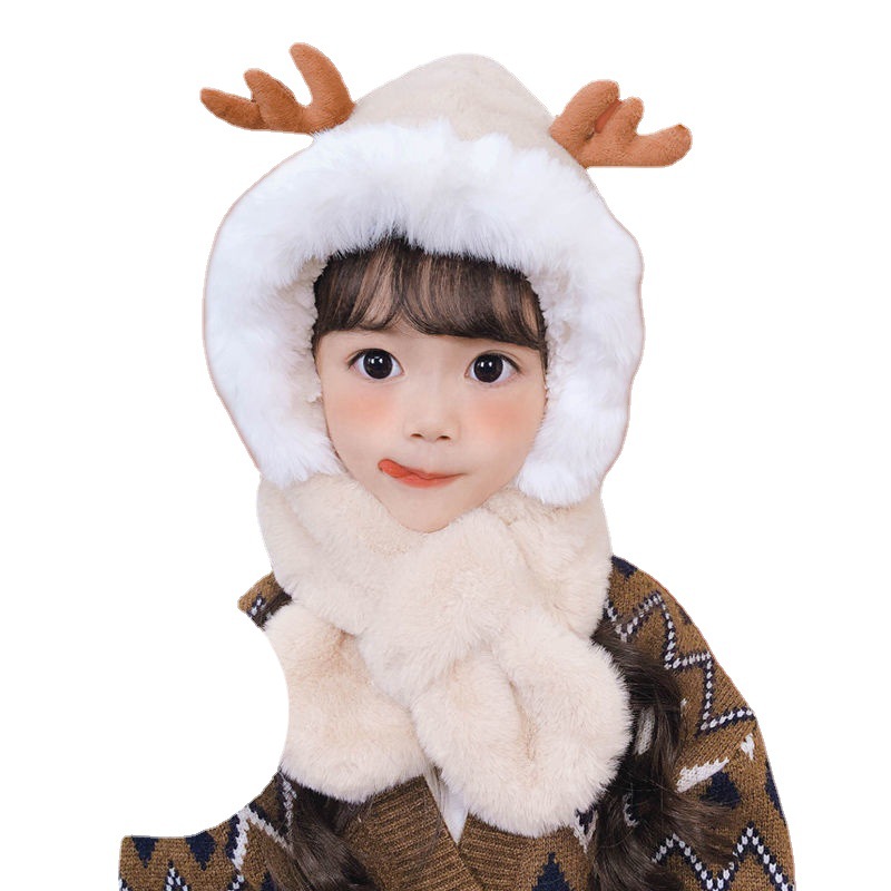 Autumn And Winter Children's Hats Scarf One Warm Santa Hat Baby Ear Protection Small Antler Hat Plush Hats For Boys And Girls Item Picture