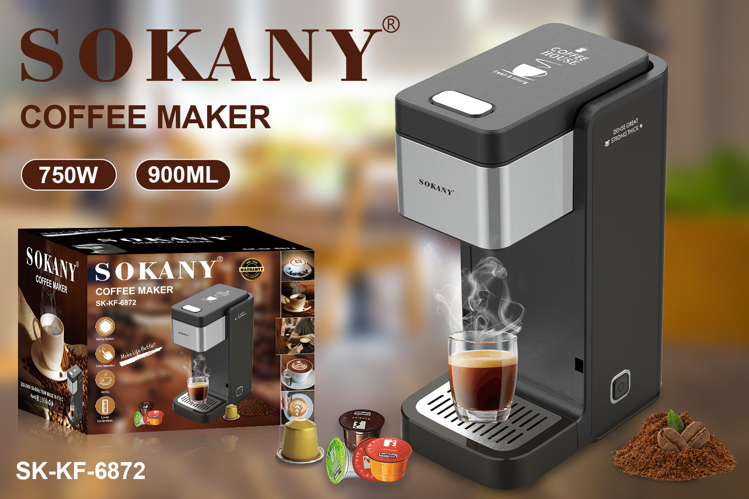 Cross-border SOKANY 6872 coffee machine, a household multi-functional fully automatic coffee machine with a large capacity of 900ml