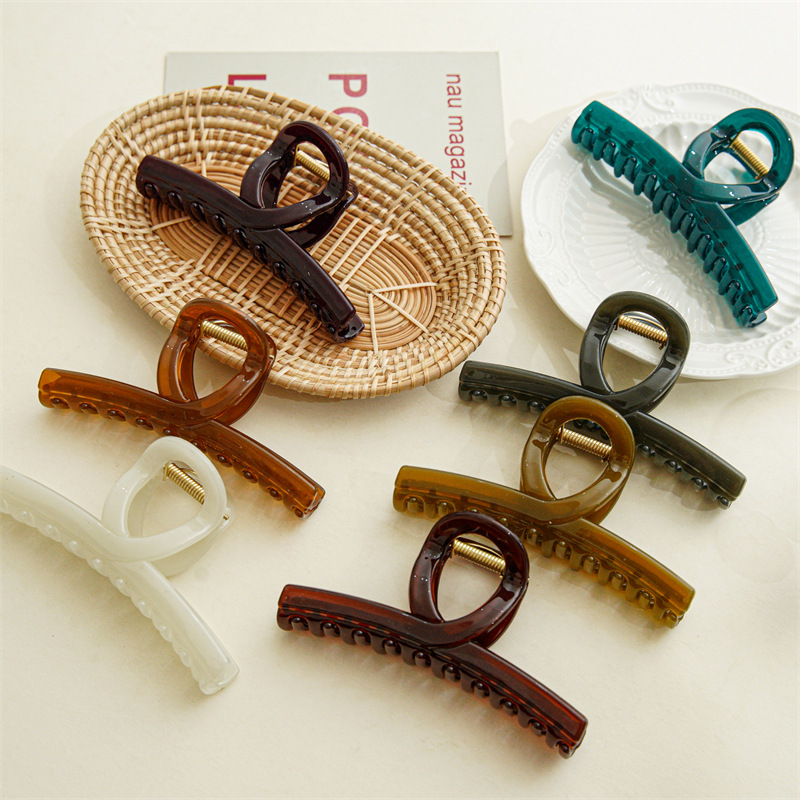 Summer new style of cross-jelly color hair clips for women, Japanese and Korean high-end style hair clips, ponytail shark clip hair accessory Specification image