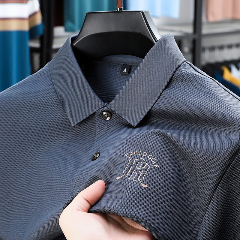 Short-sleeved T-shirt, men's summer solid-color men's wear, Tencel cotton, middle-aged and young dad's business casual Lyocell POLO shirt Specification image