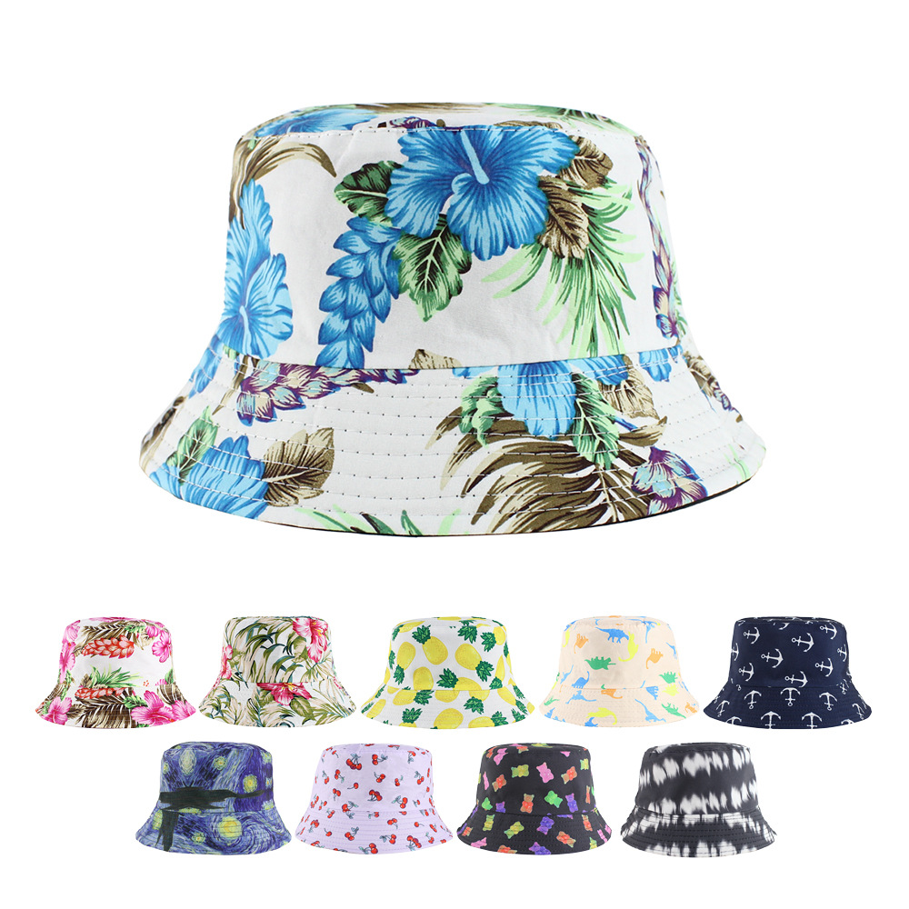 欧美新品双面盆帽夏季遮阳防晒户外盆帽男女士个性印花时尚帽子