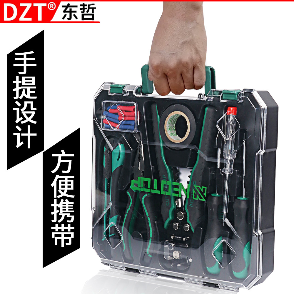 Multi-functional electrician tool set: wire strippers, screwdrivers, wire cutters, American standard to voltage test pens, insulating glue set Item Picture