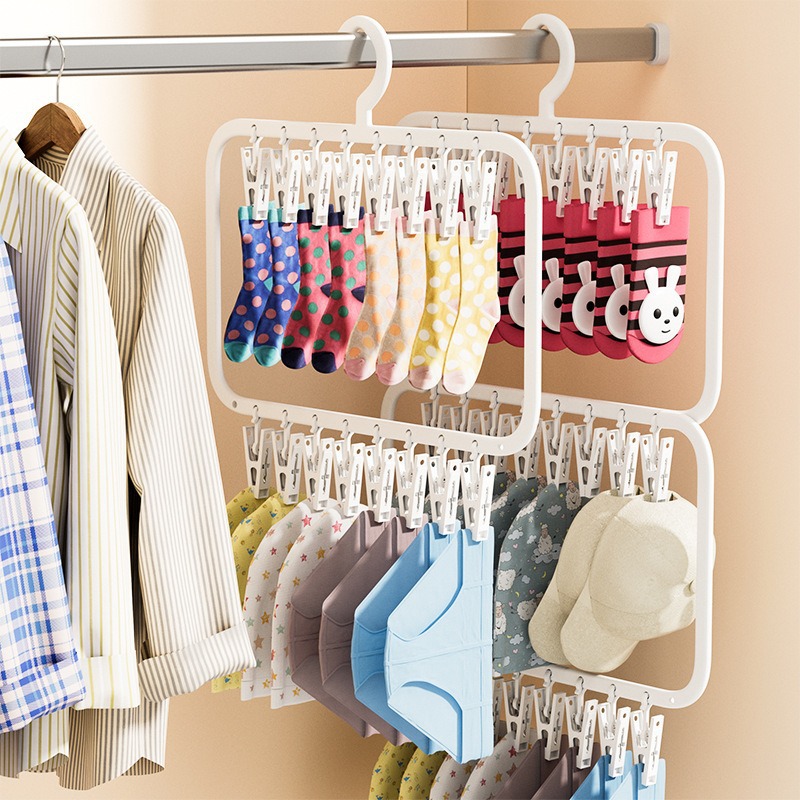 Baby wardrobe storage multi-clip plastic children's saliva towel socks drying rack multi-functional hanging rack hook thumbnail