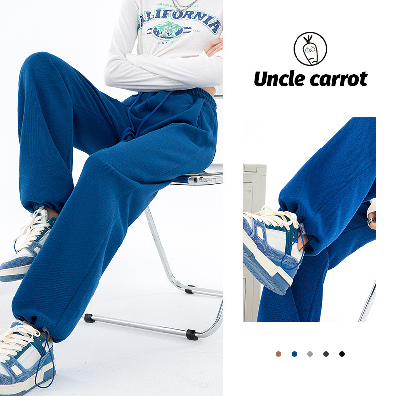 Grey sports pants, women's petite casual wide-leg pants, loose slimming tight-fitting sweatpants, women's long pants, one-piece consignment details Picture