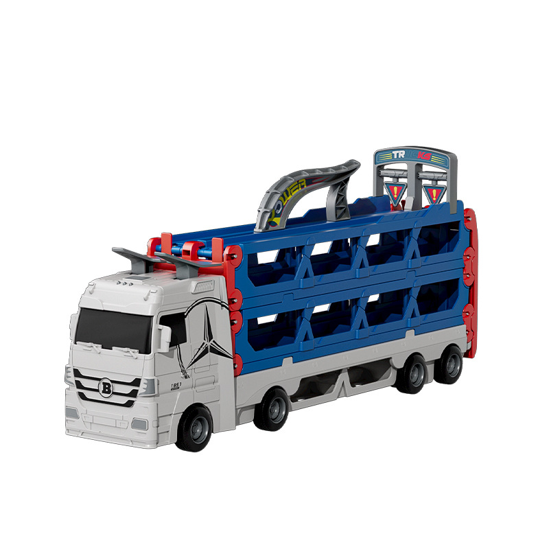 Children's oversized deformable catapults track container truck, alloy racing car, folding transport vehicle, boys' toy car set Item Picture