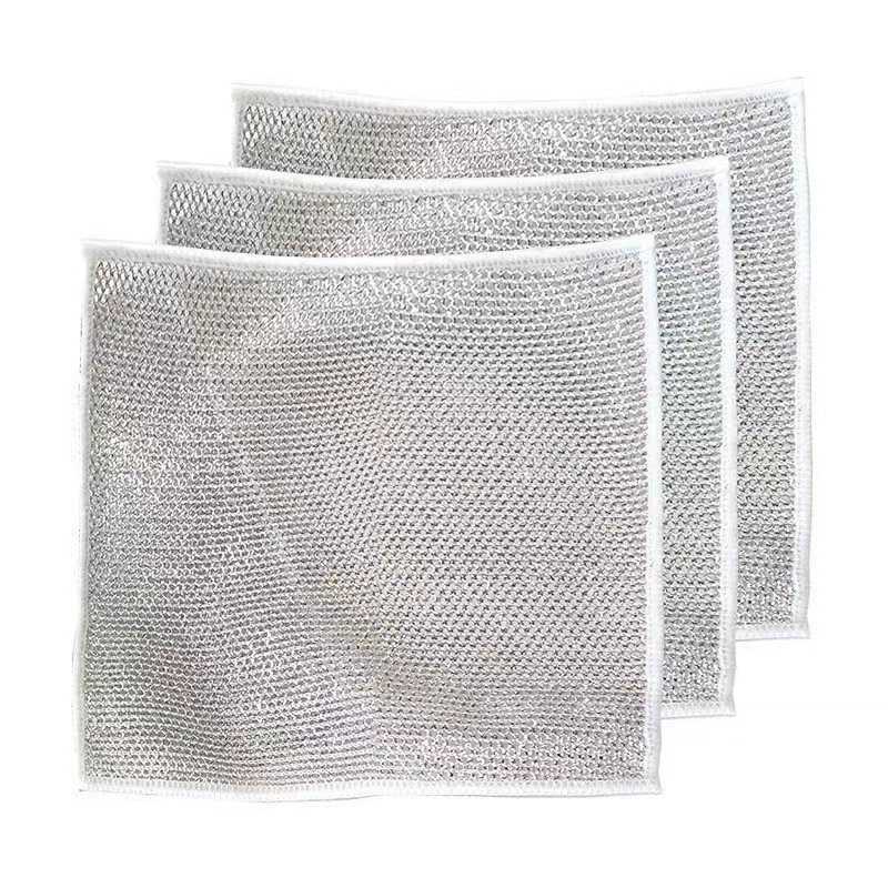 Silver wire cloth, double-layer steel wire dishcloth to replace steel wool balls, non-stick kitchen dishcloth, metal wire scouring pad Item Picture