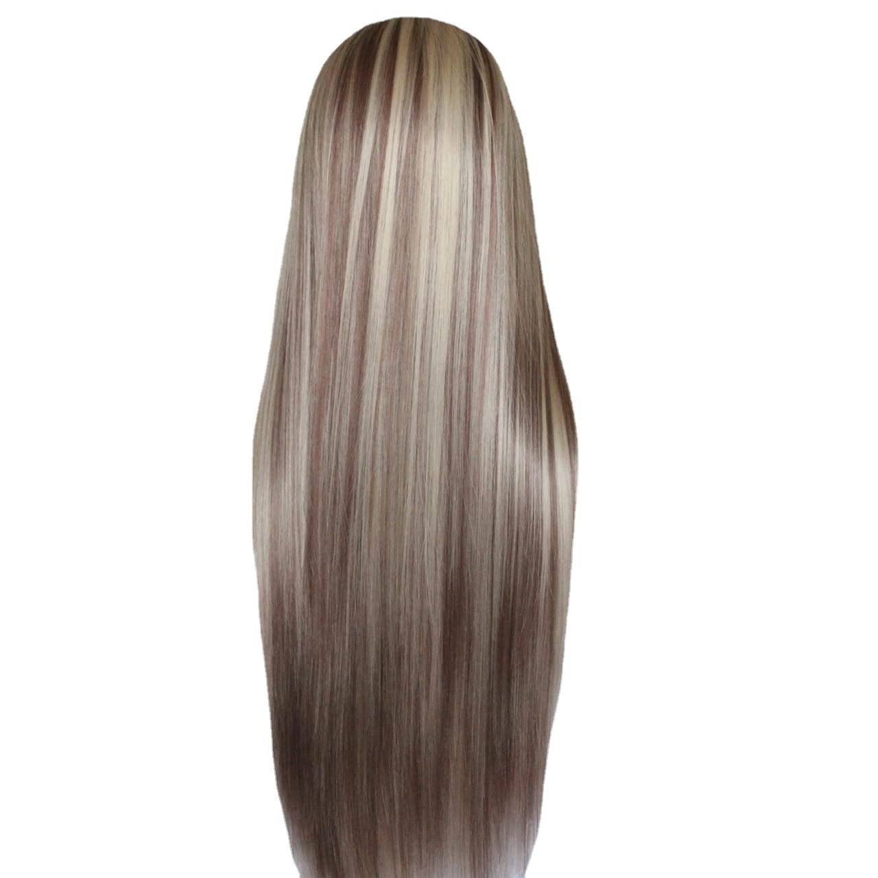Amazon's new high-temperature filament long straight hair women's gradient color cross-border European and American wig rose net straight hair hood Item Picture