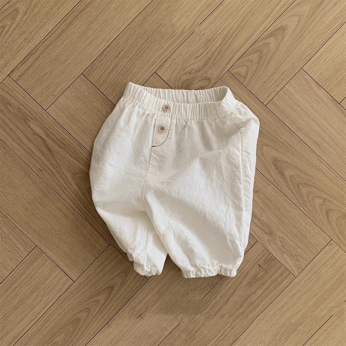 ins Korean version baby cotton soft, light, tight-fitting, mosquito-proof casual pants for newborns, spring and summer versatile 9-inch pants details Picture