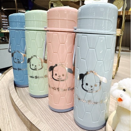 Creative double-layer Korean-style plastic glass cup, high borosilicate glass water cup bottle, male and female student tea cup, anti-drop glass cup details Picture