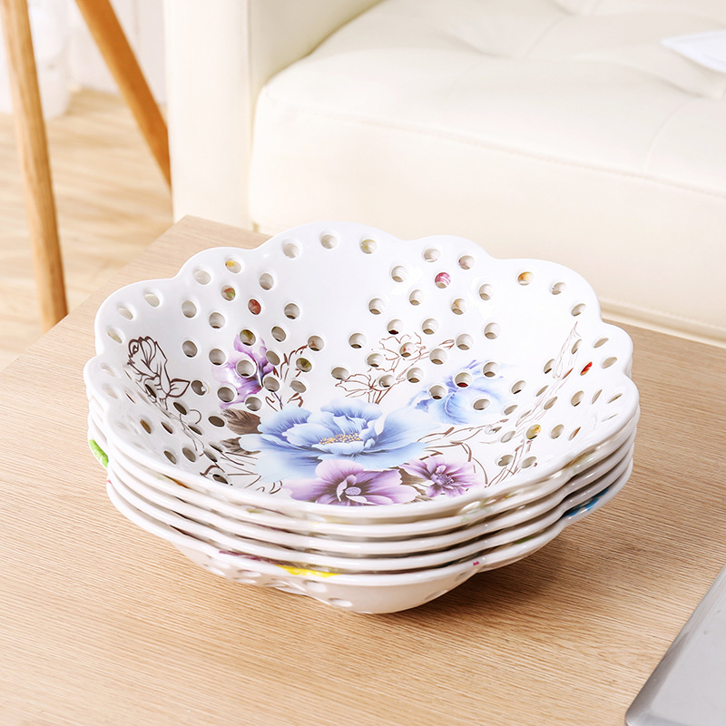 Living Room Modern Simple Fruit Basin Coffee Table Fruit Basket European Imitation Porcelain Amine Hollow Fruit Tray Home Specification drawing