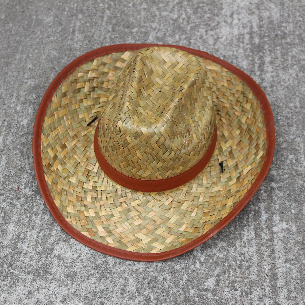 Summer Outdoor Sun Protection Bulrush Hat With Upside-Down Edge Western Cowboy Straw Hat Beach Hat Fishing Site Shade Hat For Men details Picture