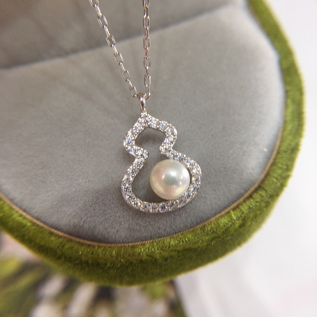 诸暨天然淡水珍珠吊坠好运葫芦生财S925纯银福禄珍珠项链锁骨链