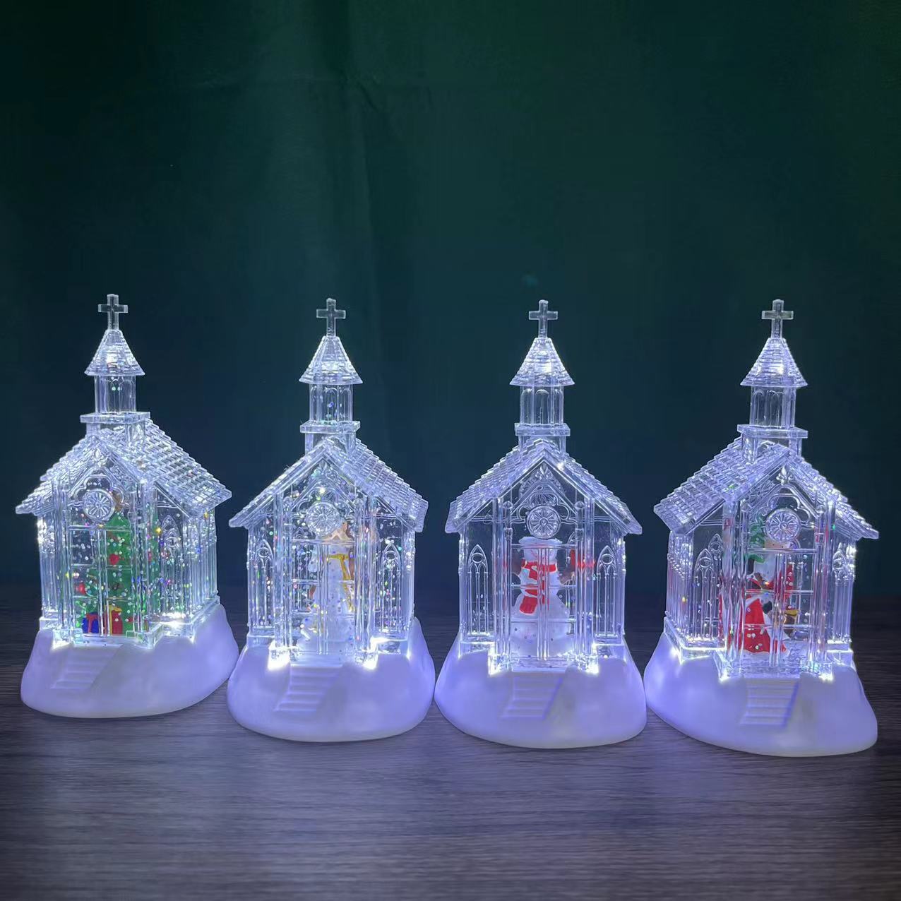 Cross Border Explosive Christmas Light Water Church Elderly Snowman Angel Small Wind Lamp Tabletop Decoration