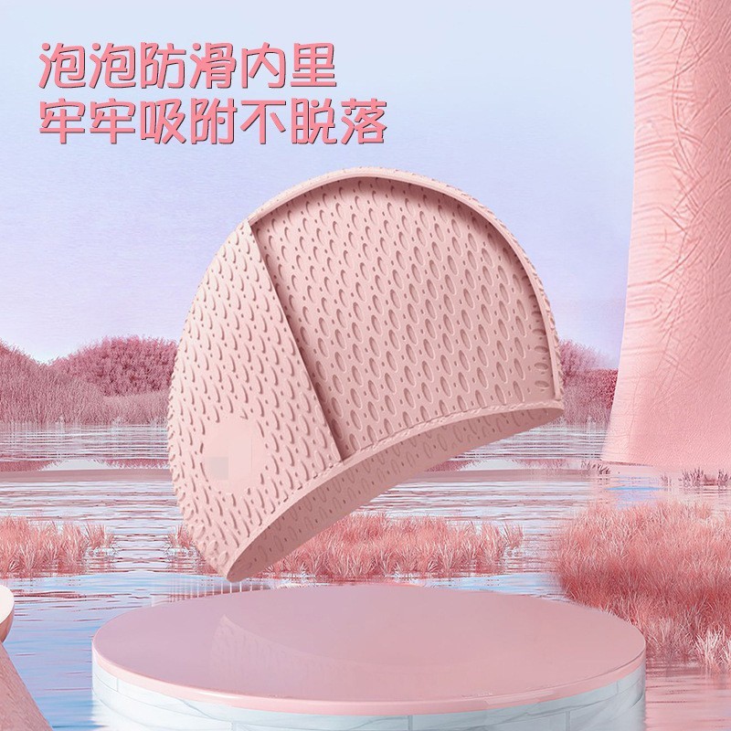 Manufacturers Direct Sales Silicone Water Drop Swimming Cap And Bubble Swimming Cap Super Elastic Waterproof Ear Protection Large Long Hair No Cut Head Application Scenario