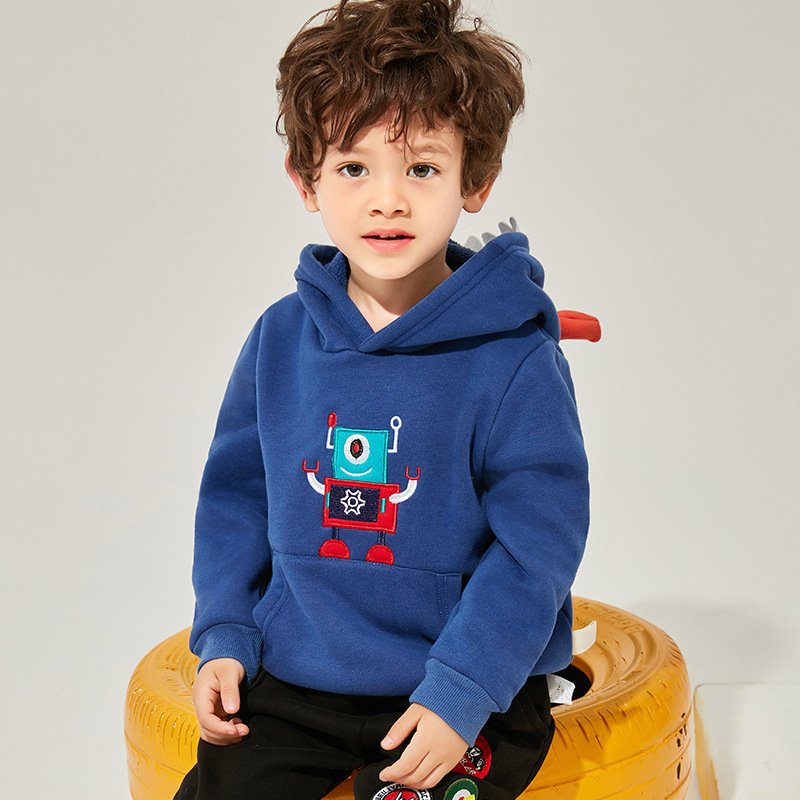 Boys' fleece hoodie 2021 New style Children's hooded top autumn and winter stylish Little kids thickened pullover hoodie details Picture