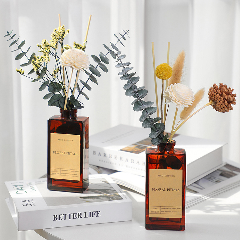 Antique Brown Bottle Dry Flower Without Fire Aromatherapy Essential Oil Household Rattan Fragrance Decoration Bedroom Air Fresh And Remove Smell