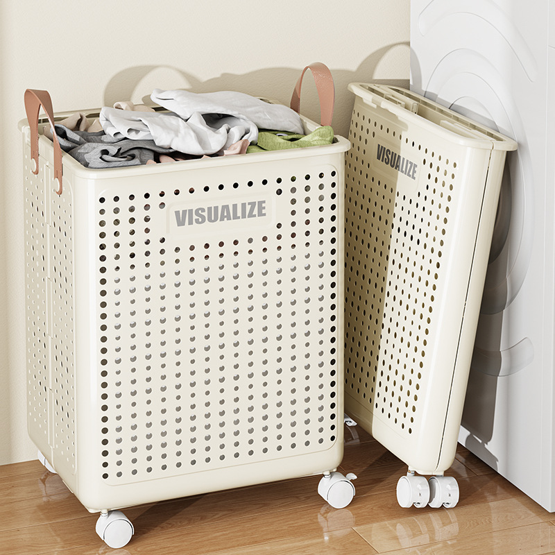Wholesale foldable dirty clothes baskets, bathroom laundry baskets, dirty clothes wheeled storage racks, portable and mobile Application Scenario