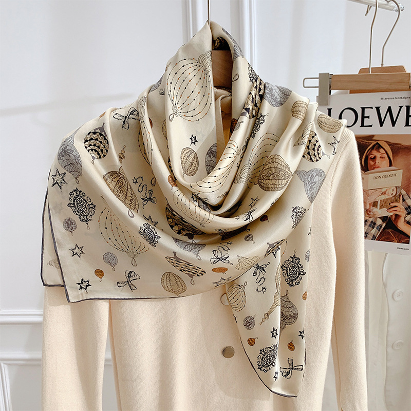 2022 New Full Print Hot Air Balloon Silk 110 Square 100% Mulberry Silk Shawl Scarf Women's Double Print Application Scenario