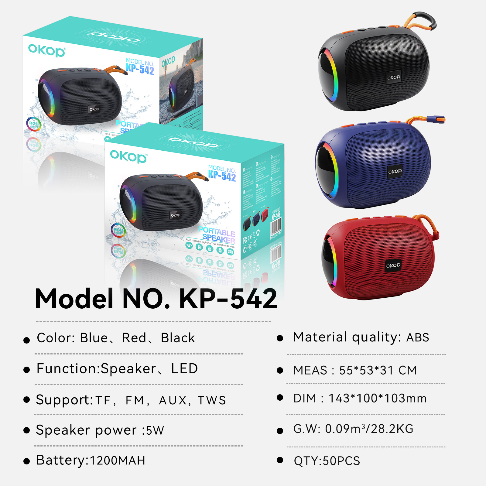 542 Bluetooth speaker, outdoor portable lanyard, LED ambient light, wireless home card insert subwoofer, small speaker, cross-border Application Scenario