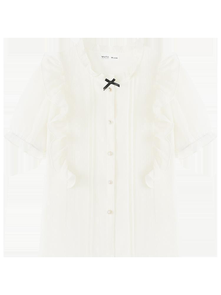 French-style chiffon shirt for women, new summer 2024, with a unique design sense and ruffled puffed sleeve top Item Picture