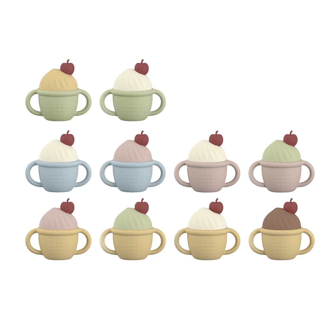 CE silicone children's water cups, straw cups, ice cream silicone tableware, children's bowls and plates, learning drinking cups, stainless steel forks and spoons Specification drawing