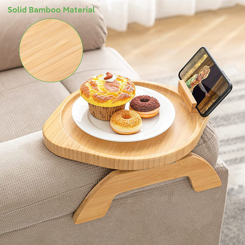 Wooden lazy sofa tray food inventory, heart-shaped rotating tray with mobile phone and tablet stand, wooden foldable tray