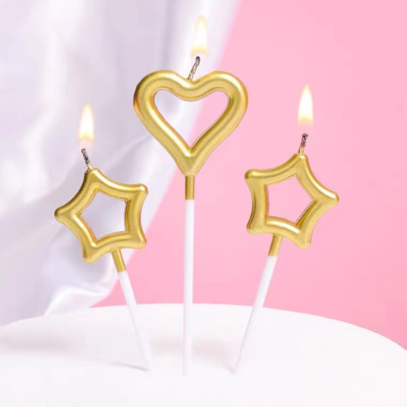 Birthday candle cake baking: gold and silver rose gold heart star candles Specification image