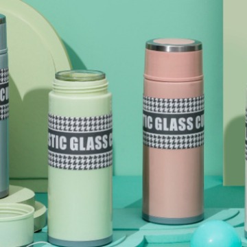Creative double-layer Korean-style plastic glass cup, high borosilicate glass water cup bottle, male and female student tea cup, anti-drop glass cup