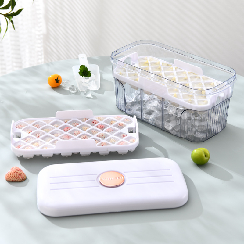 Large-capacity one-click ice ice grid home ice making machine Double square ice cube mold home ice storage box 01189-Ice grid single layer full figure