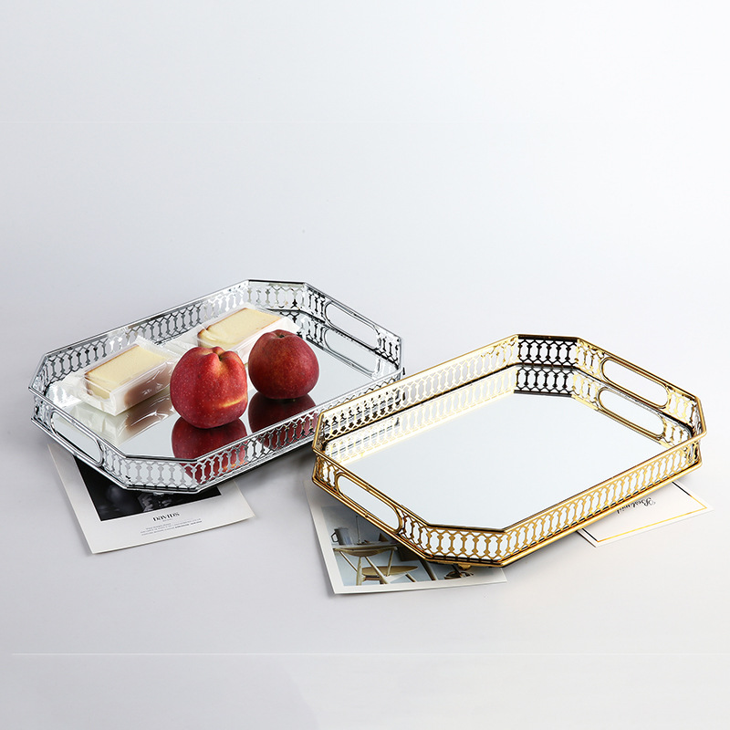 Nordic Retro Style Metal Glass Fruit Tray Cake Dessert Tray Table Storage Tray Hotel Home Decoration