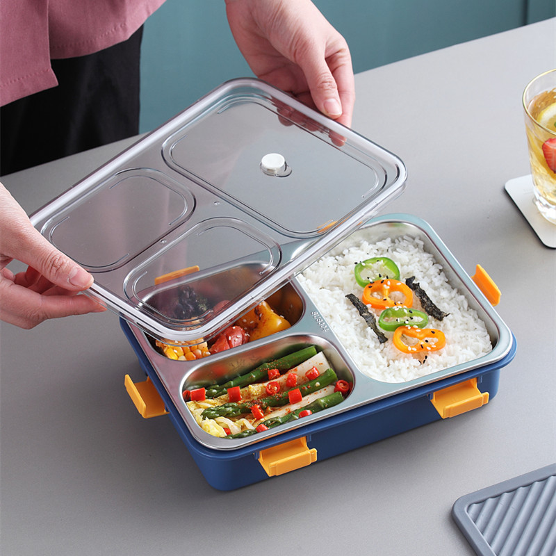 304 stainless steel lunch box, compartment-sealed, student lunch box, cafeteria, children, office workers, dormitory bento box, gift details Picture