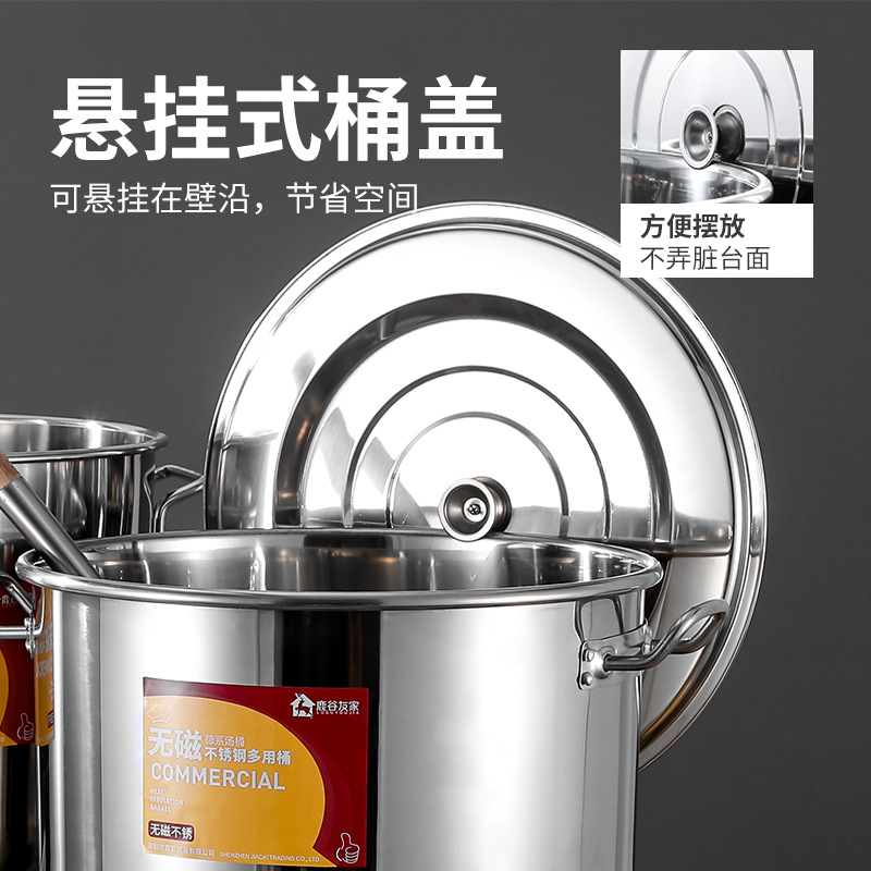 304 Stainless Steel Barrel Wholesale Double-Ear Soup Bucket With Lid Large Capacity Canteen Water Storage Bucket Commercial Soup Pot Brine Bucket Stew Pot Application Scenario