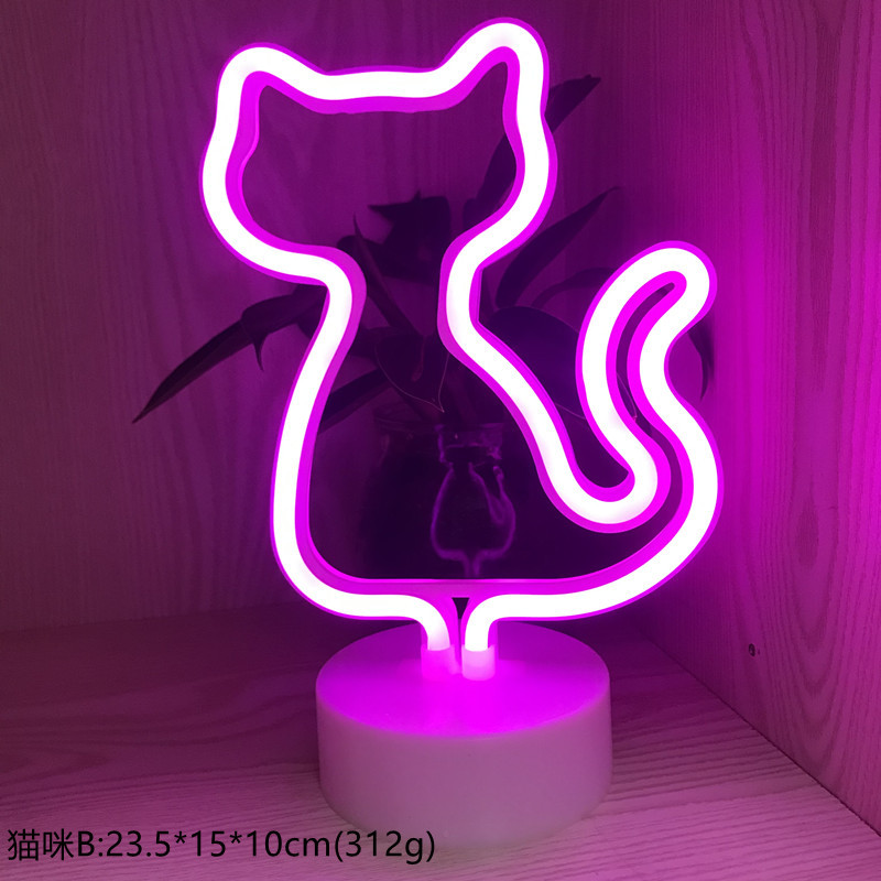 Led Modeling Lights Ins Desktop Neon Two-Color Coconut Tree Cat Room Decoration Small Night Lights Round Base Specification drawing