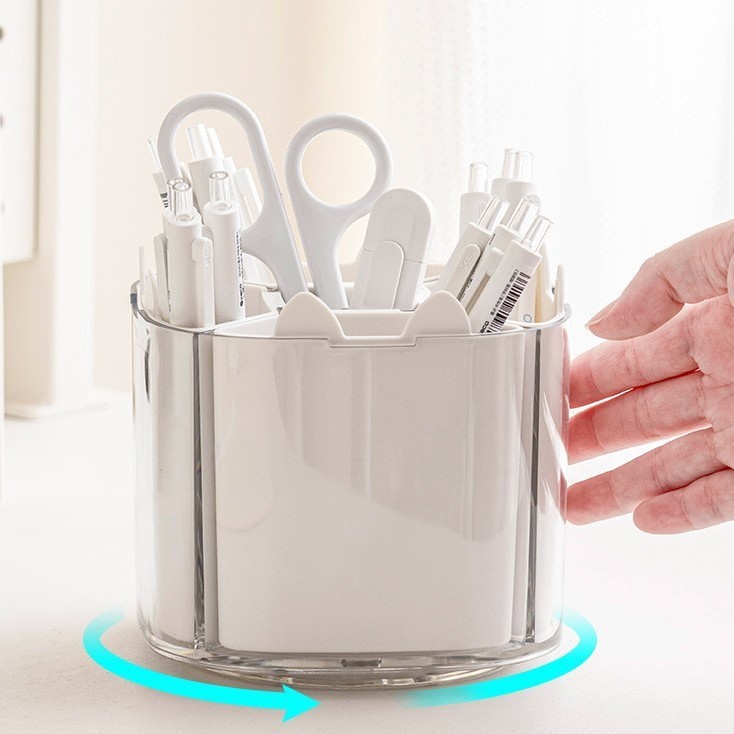 High-end office supplies, light luxury rotating student pen holder, makeup brush storage, large-capacity compartmentalized storage box on the desktop Application Scenario