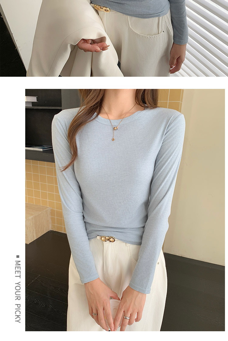 K1208螺纹正肩圆领打底衫女秋冬长袖内搭T恤修身显瘦百搭针织上衣详情12