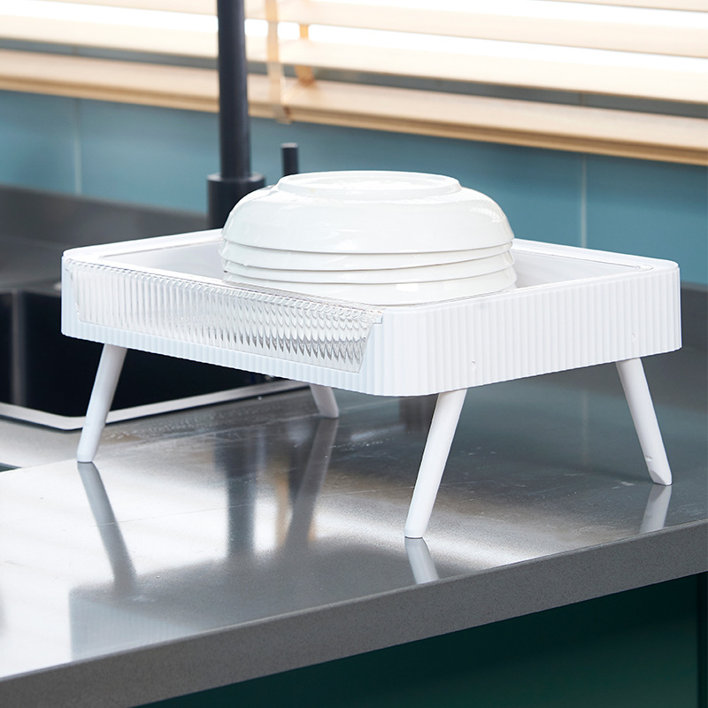 亚马逊厨房置物架可折叠碗架沥水架火锅菜盘家用多层沥水配菜架子图