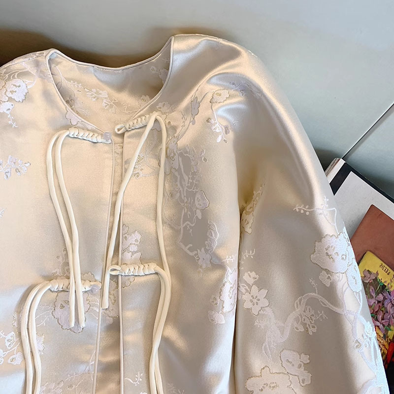 New Chinese-style jacquard acetate short jacket for women's Spring and Autumn 2024, a high-end, retro and slimming top Specification image