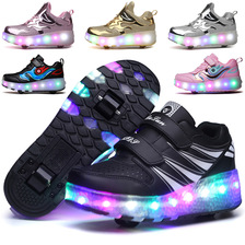 跨境外贸暴走鞋男女童单双轮LED闪灯发光自动隐形成人滑轮溜冰鞋