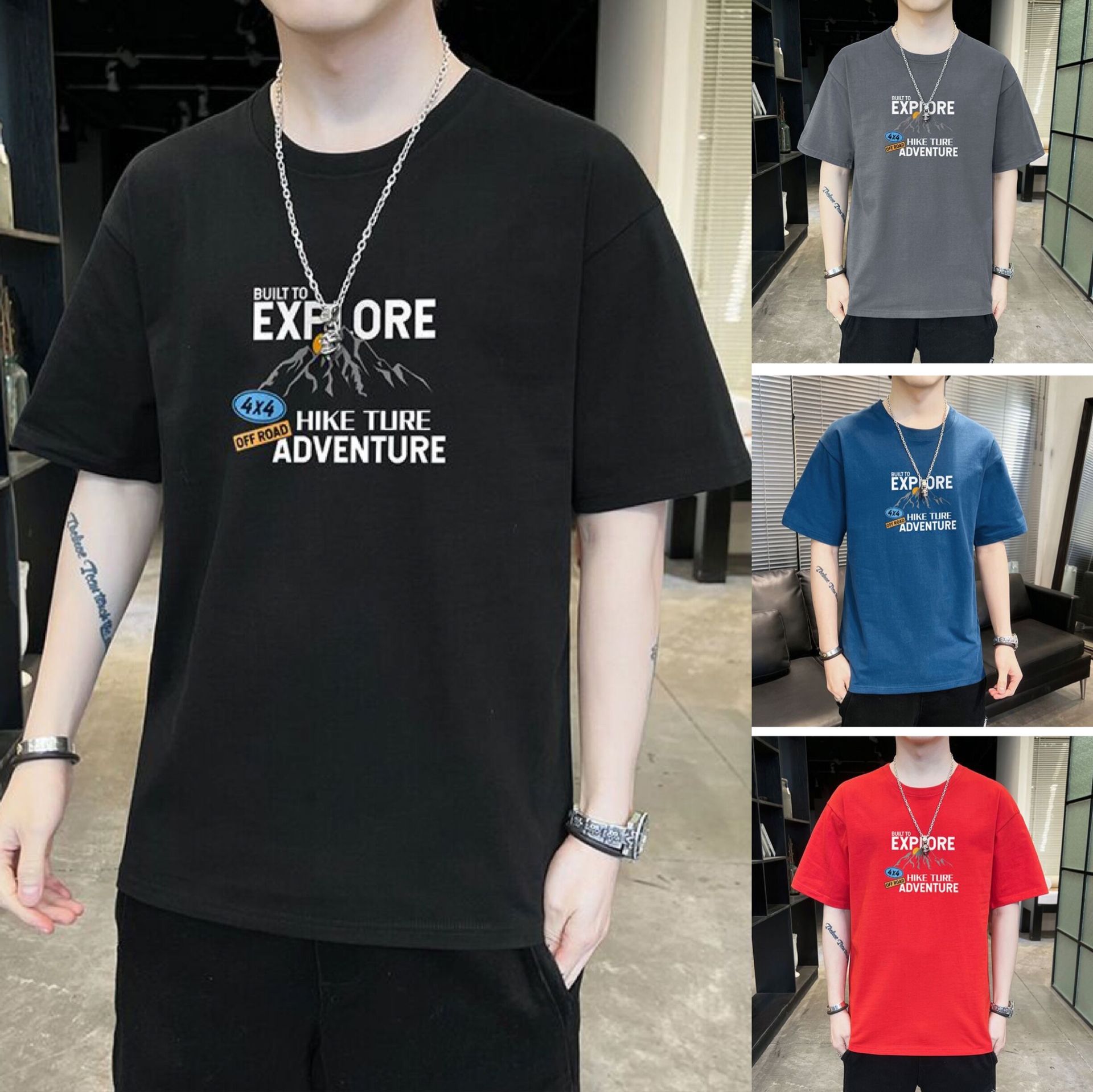 Short-sleeved T-shirt for men, pure cotton summer new style men's half-sleeved T-shirt for men, Korean style trendy summer wear, fashionable upper garment Application Scenario