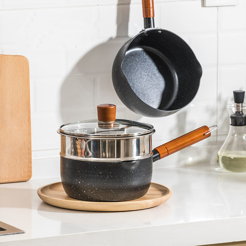 Japanese-style snow flat pot, small pot, household noodle cooking, instant noodle soup pot, hot milk pot, non-stick pot, induction cooker and gas stove are suitable