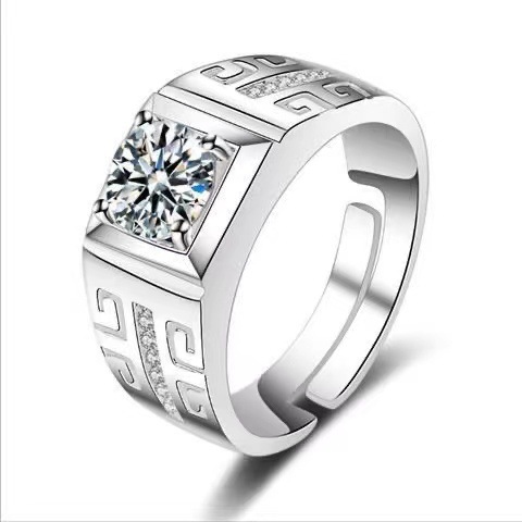 Big Men's ring 925 silver ring, copper high-grade platinum plated, one-carat diamond ring, factory direct sales, powerful ring details Picture