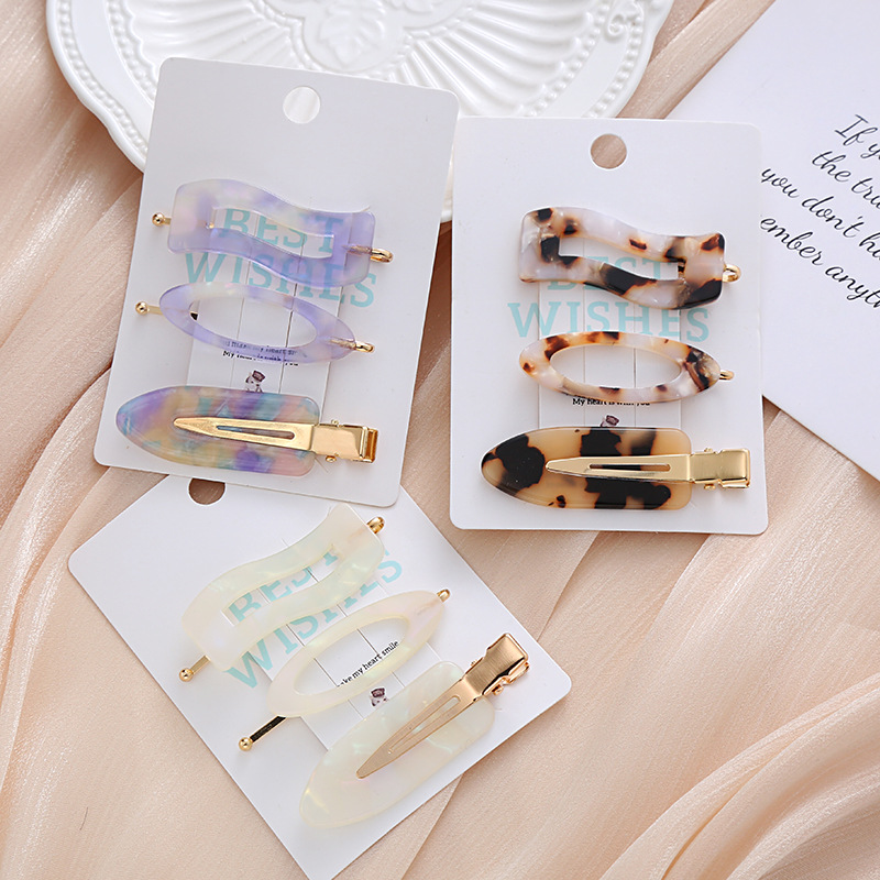 Japan And South Korea Cross Border Hairpin Headwear Acetate Hairpin 3 Sets Of Edge Clip Bangs Clip Girls Simple Traceless Hair Accessories Wholesale