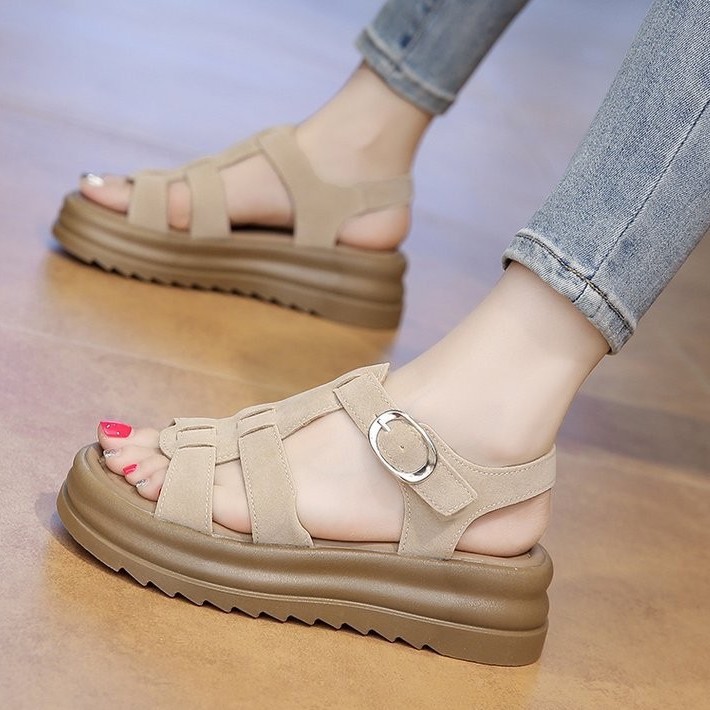 Sandalia plataforma bocken mujer exterior verano 2026 nuevo superfire con falda no cansados zapatos romanos planos antideslizantes