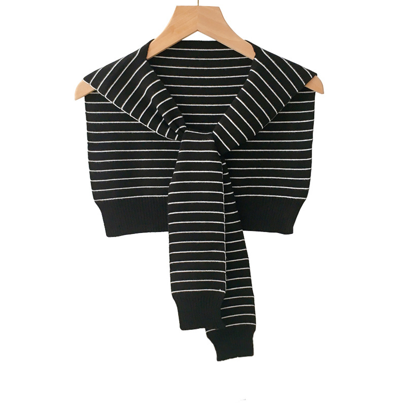 Striped Wool Outside With Shawl Women's Winter Dual Purpose Scarf Knitted Shoulder Korean Version Of The New Spring And Autumn Solid Color False Collar Thin details Picture